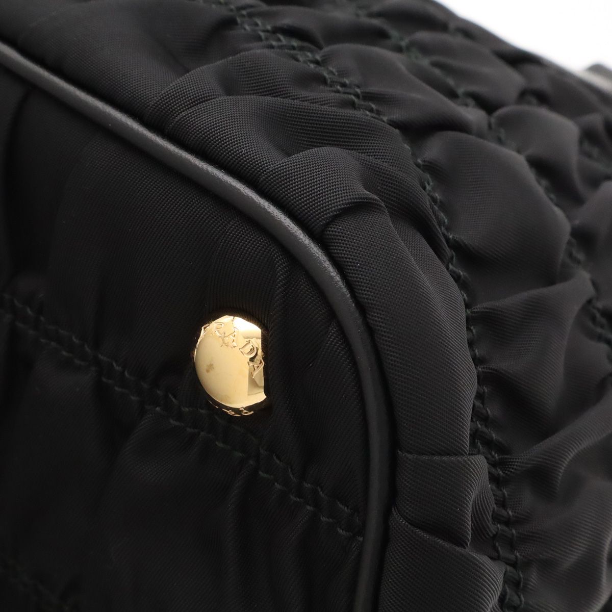 Prada 2-Way Shoulder Bag Crossbody Gathered Nylon Leather Nero Black Gold — view 3
