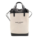Saint Laurent Paris YSL Teddy Tote Bag Drawstring Leather Natural Black