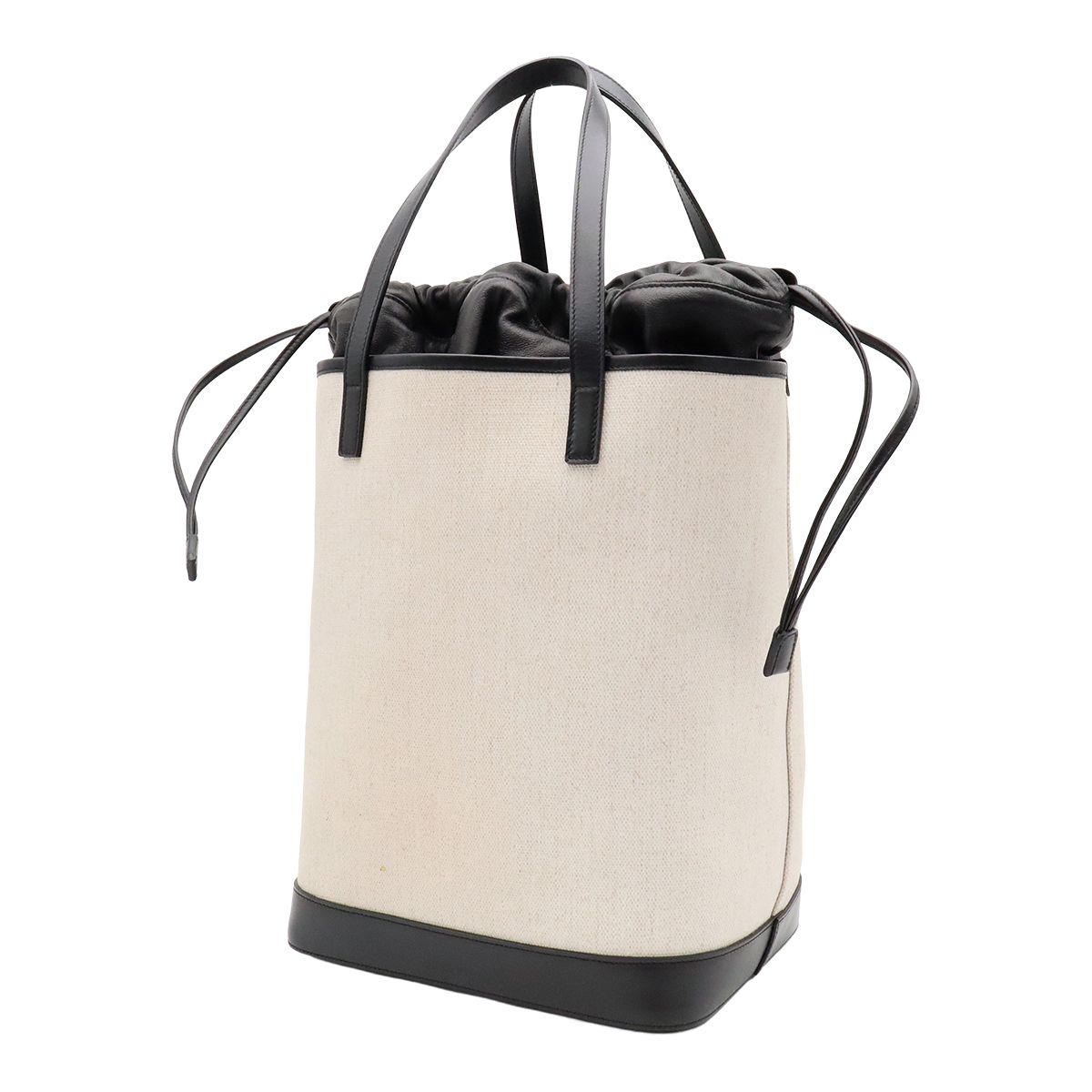 Saint Laurent Paris YSL Teddy Tote Bag Drawstring Leather Natural Black — view 2