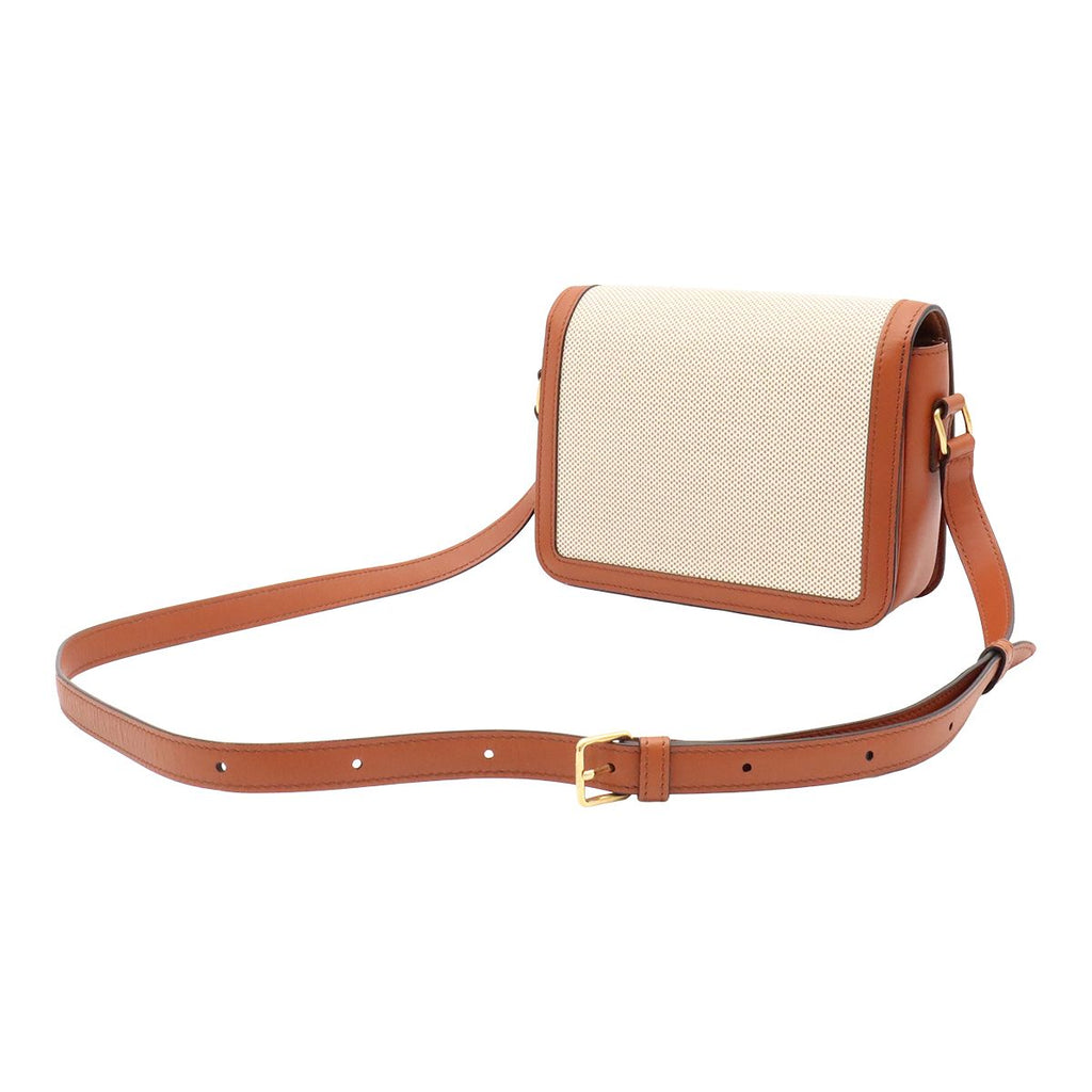 Celine Teen Triomphe Pochette Shoulder Bag Canvas Leather Natural Tan Brown Gold — view 2