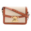 Celine Teen Triomphe Pochette Shoulder Bag Canvas Leather Natural Tan Brown Gold