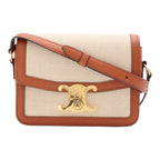 Celine Teen Triomphe Pochette Shoulder Bag Canvas Leather Natural Tan Brown Gold
