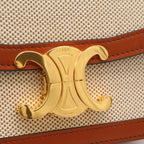 Celine Teen Triomphe Pochette Shoulder Bag Canvas Leather Natural Tan Brown Gold — view 5