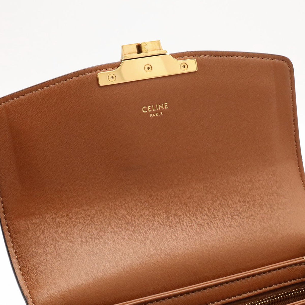 Celine Teen Triomphe Pochette Shoulder Bag Canvas Leather Natural Tan Brown Gold — view 7