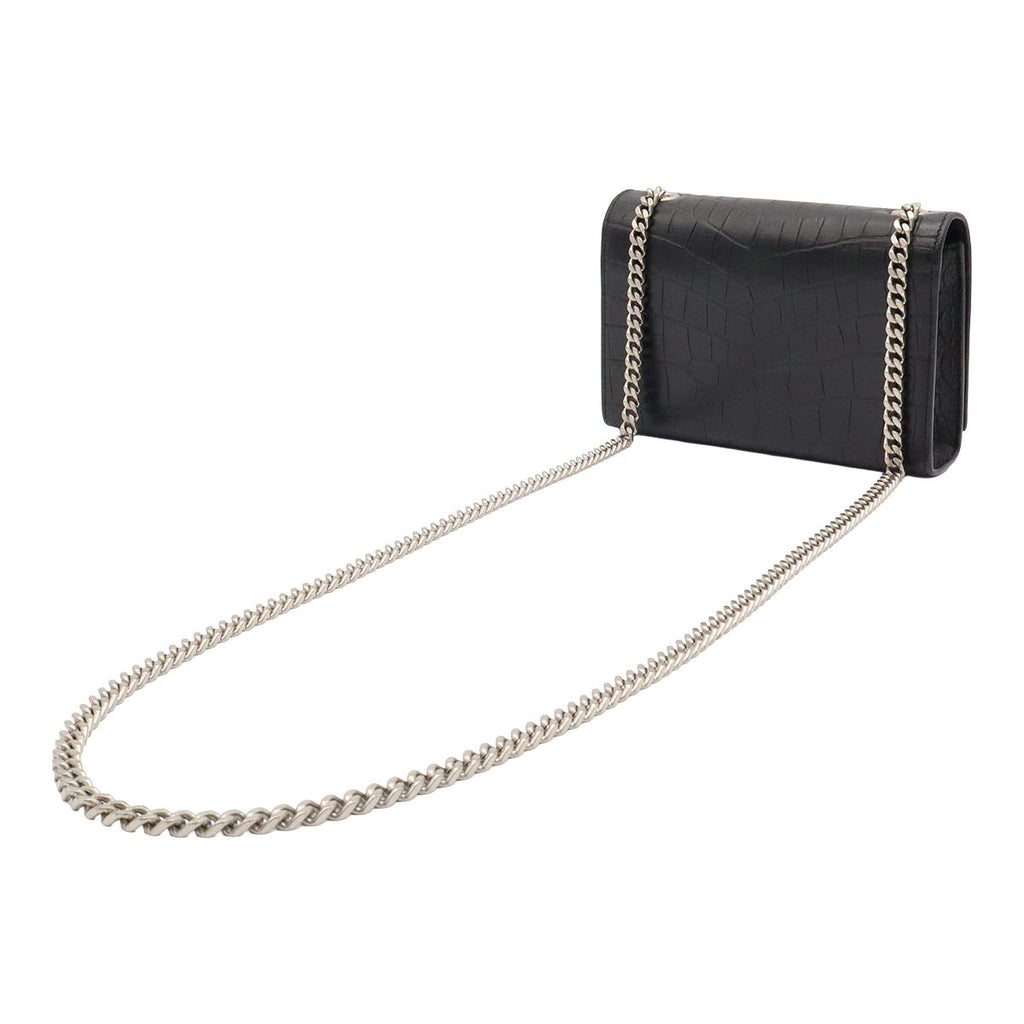 Saint Laurent Paris YSL Kate Monogram Chain Shoulder Bag Croco Embossed Leather — view 2