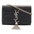 Saint Laurent Paris YSL Kate Monogram Chain Shoulder Bag Croco Embossed Leather