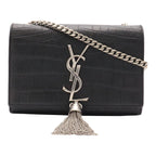 Saint Laurent Paris YSL Kate Monogram Chain Shoulder Bag Croco Embossed Leather