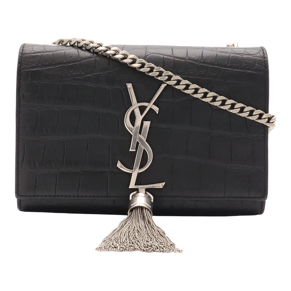 Saint Laurent Paris YSL Kate Monogram Chain Shoulder Bag Croco Embossed Leather