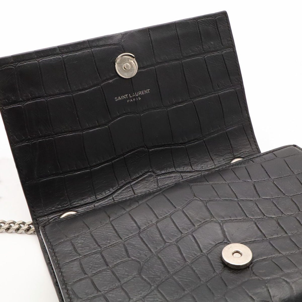 Saint Laurent Paris YSL Kate Monogram Chain Shoulder Bag Croco Embossed Leather — view 6