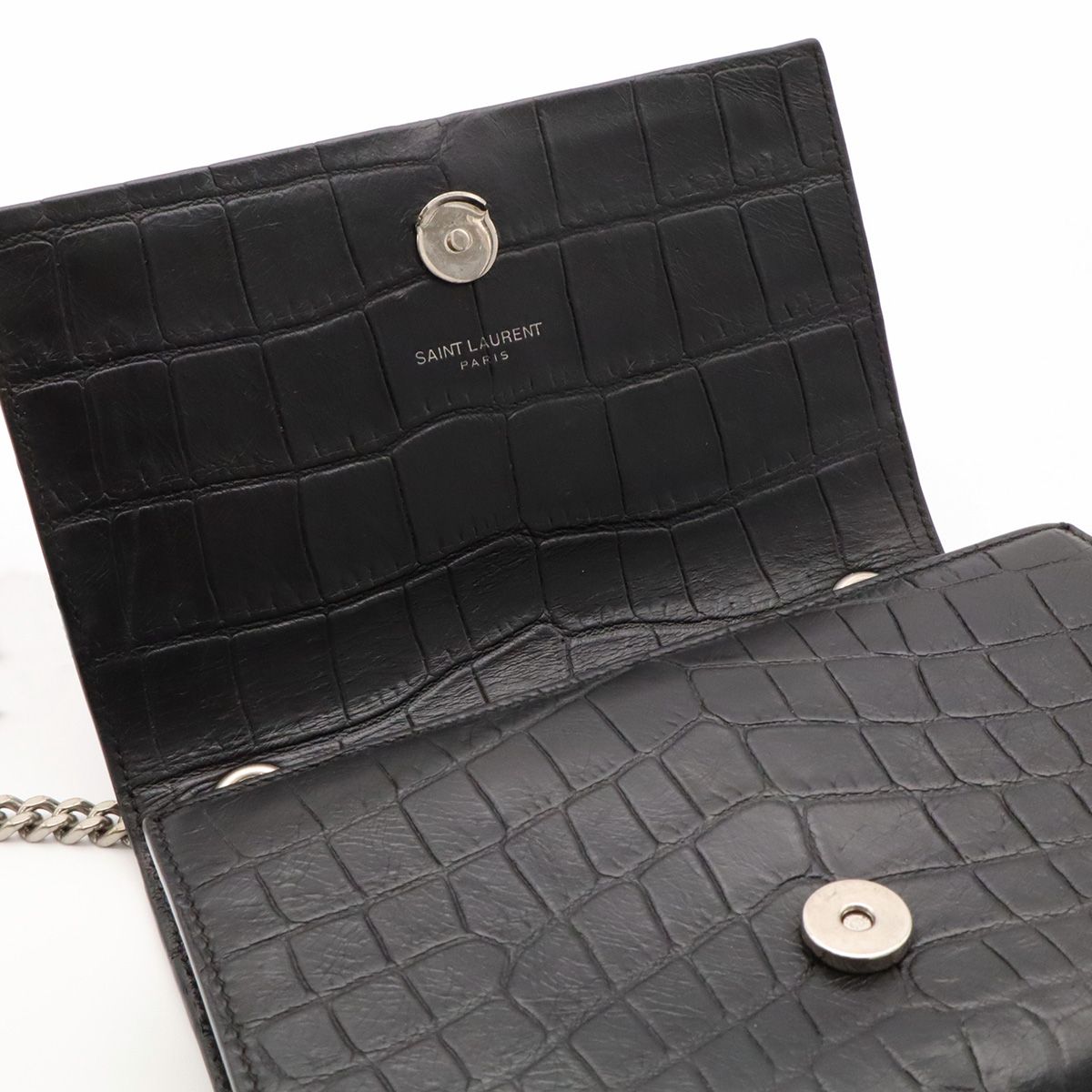 Saint Laurent Paris YSL Kate Monogram Chain Shoulder Bag Croco Embossed Leather — view 6
