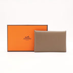 Hermes Calvi Card Case Business Chevre Leather Etoupe Greige Silver — view 7