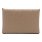 Hermes Calvi Card Case Business Chevre Leather Etoupe Greige Silver