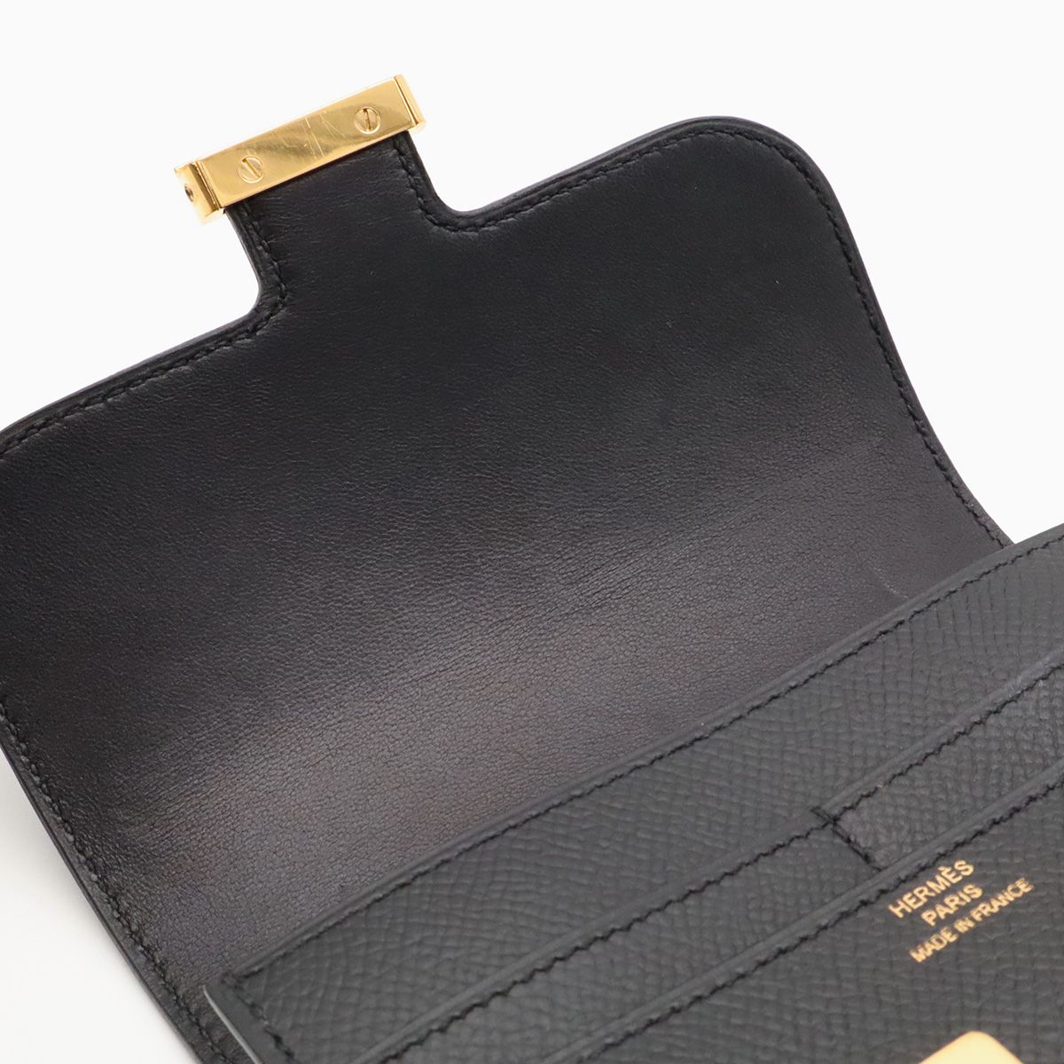 Hermes Constance Compact Wallet Bifold Veau Epsom Black Gold — view 5