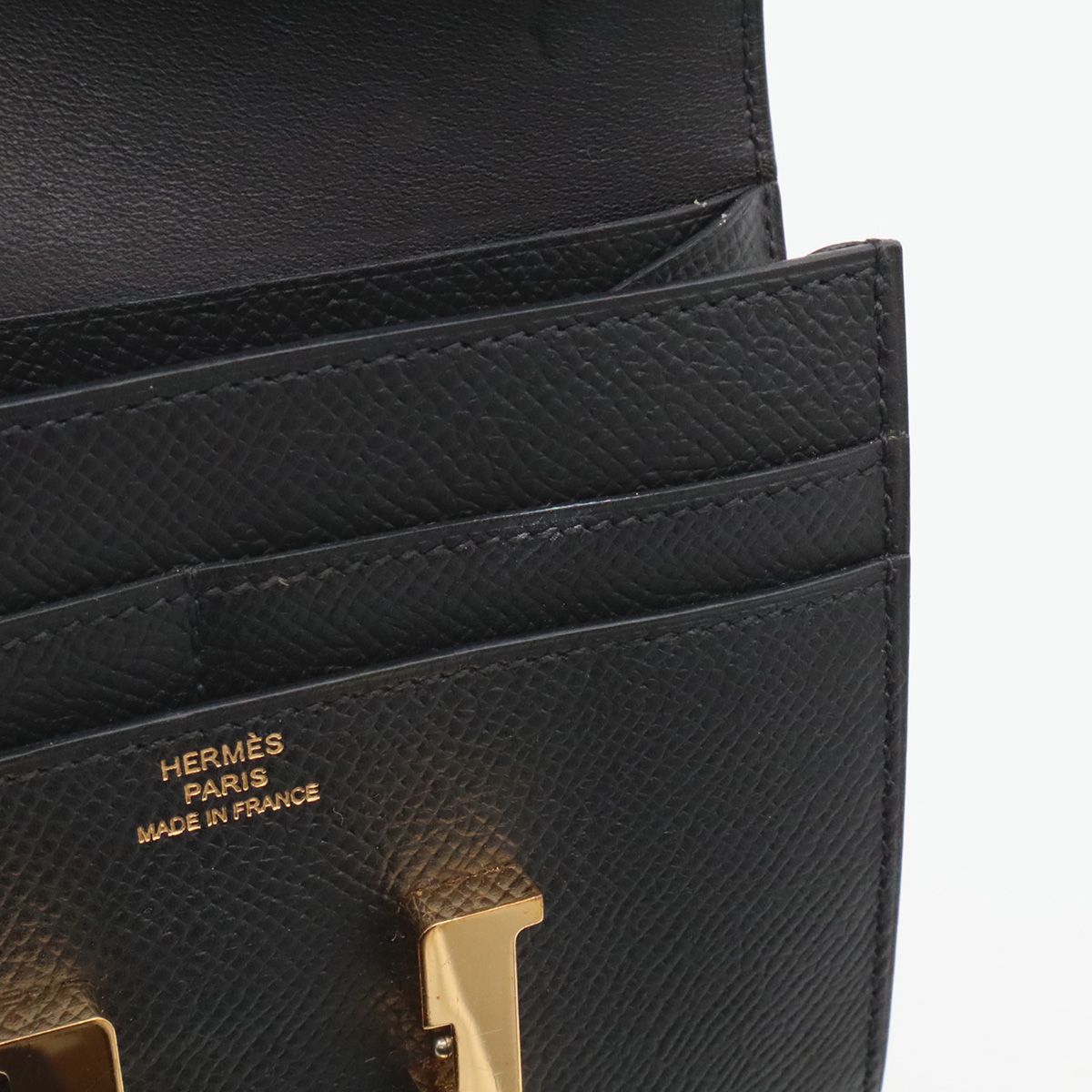 Hermes Constance Compact Wallet Bifold Veau Epsom Black Gold — view 6