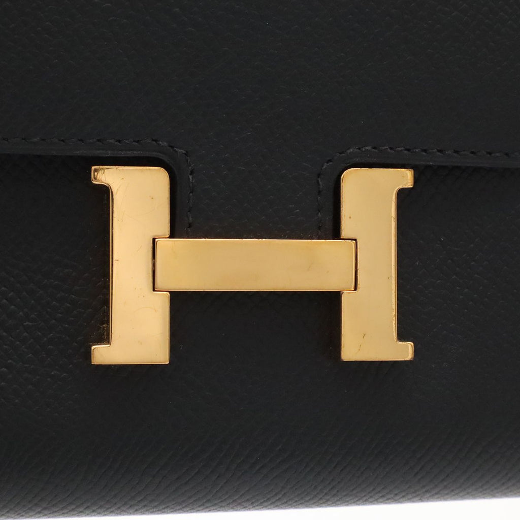 Hermes Constance Compact Wallet Bifold Veau Epsom Black Gold — view 4
