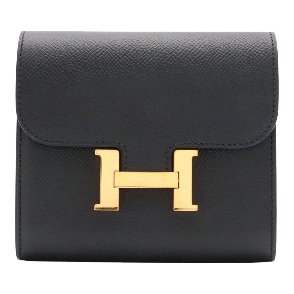 Hermes Constance Compact Wallet Bifold Veau Epsom Black Gold