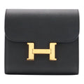 Hermes Constance Compact Wallet Bifold Veau Epsom Black Gold