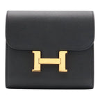 Hermes Constance Compact Wallet Bifold Veau Epsom Black Gold