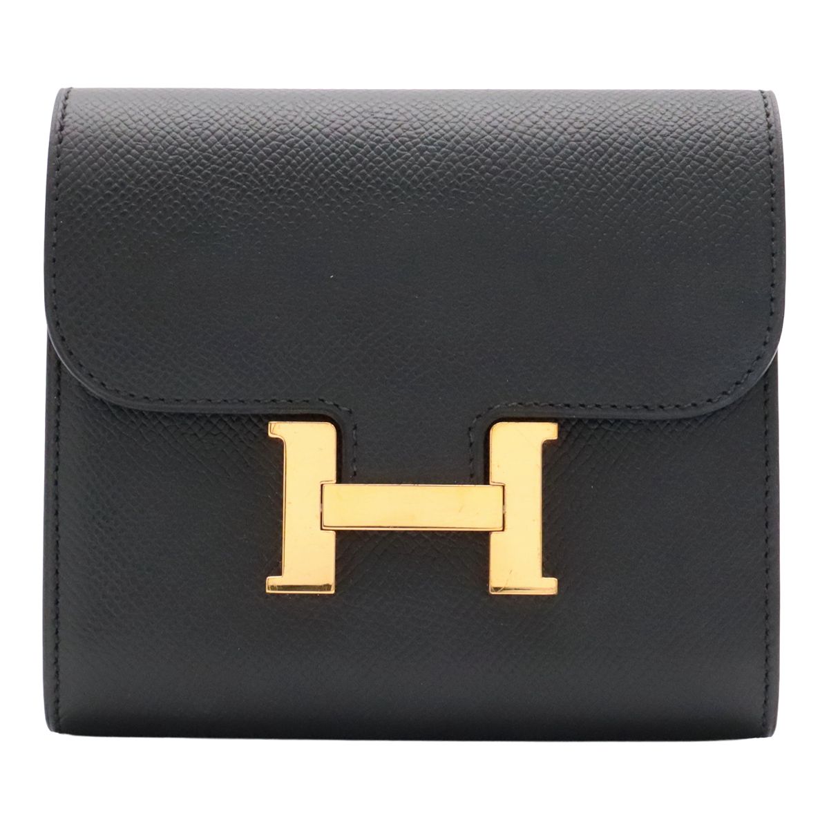 Hermes Constance Compact Wallet Bifold Veau Epsom Black Gold