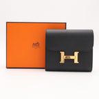 Hermes Constance Compact Wallet Bifold Veau Epsom Black Gold — view 8