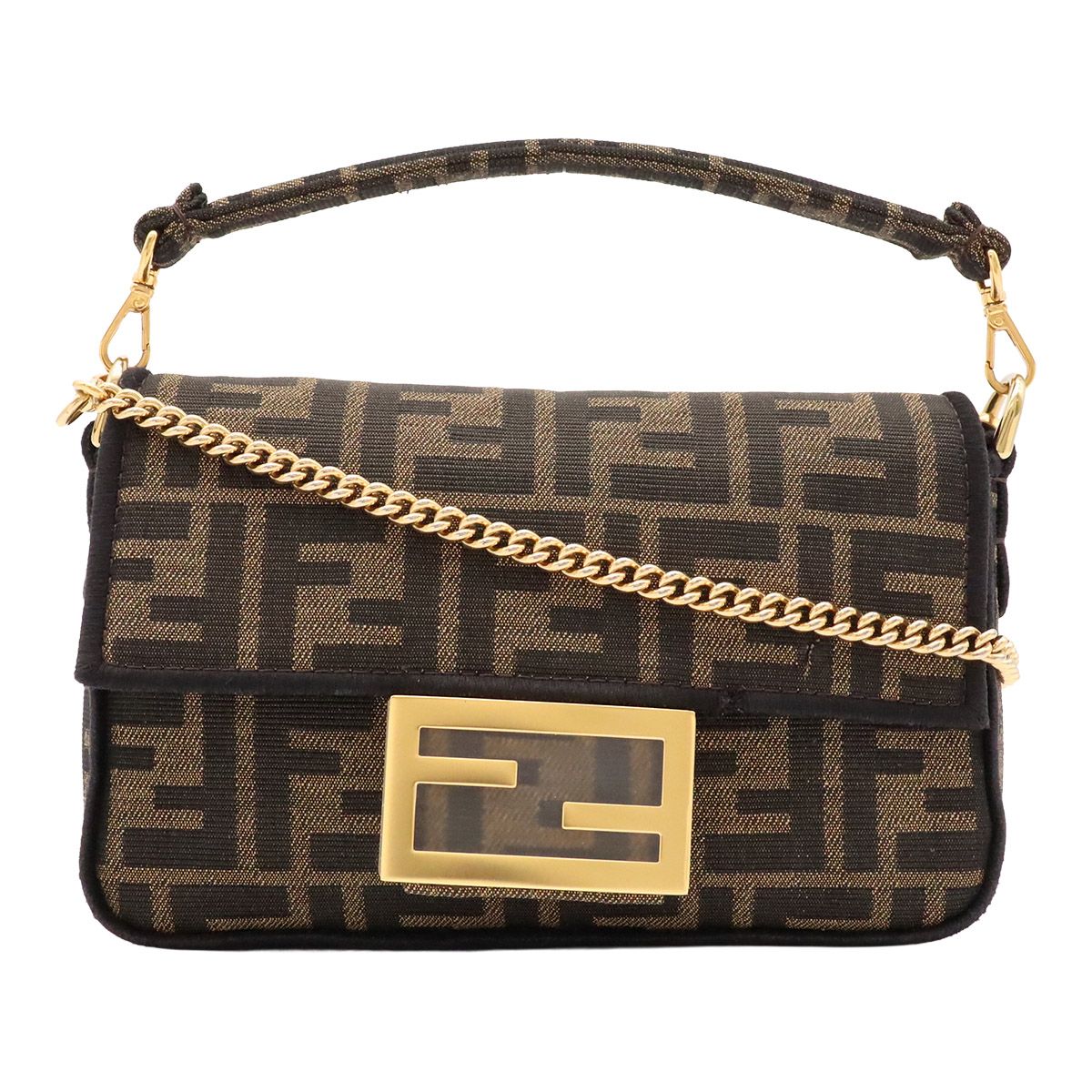 Fendi Zucca Pattern FF Motif Bucket Small 2-Way Shoulder Bag Nylon Canvas Khaki