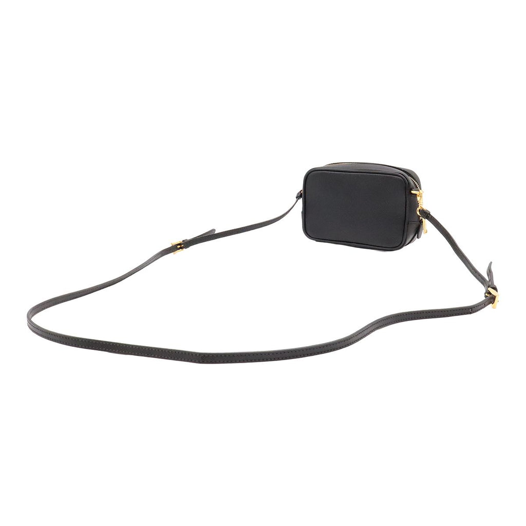 Prada Saffiano Shoulder Bag Pochette 2-Way Pouch Case Leather Nero Black Gold — view 2