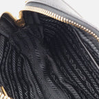 Prada Saffiano Shoulder Bag Pochette 2-Way Pouch Case Leather Nero Black Gold — view 6