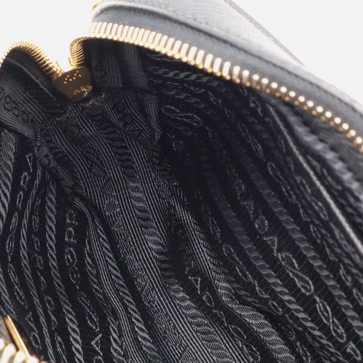 Prada Saffiano Shoulder Bag Pochette 2-Way Pouch Case Leather Nero Black Gold — view 6