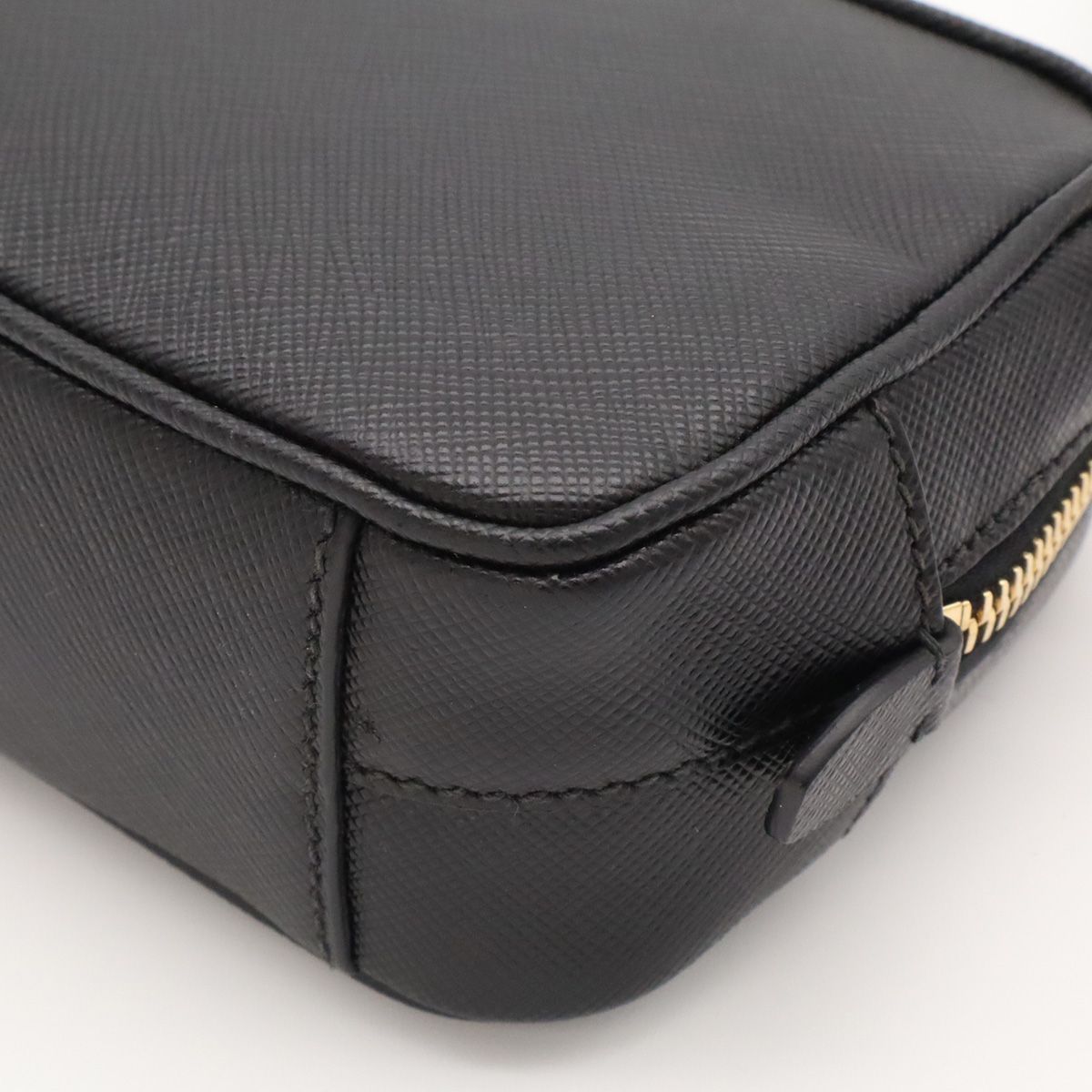 Prada Saffiano Shoulder Bag Pochette 2-Way Pouch Case Leather Nero Black Gold — view 3