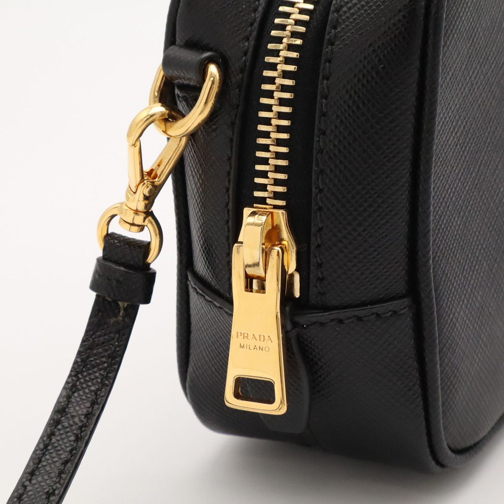 Prada Saffiano Shoulder Bag Pochette 2-Way Pouch Case Leather Nero Black Gold — view 5