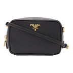 Prada Saffiano Shoulder Bag Pochette 2-Way Pouch Case Leather Nero Black Gold