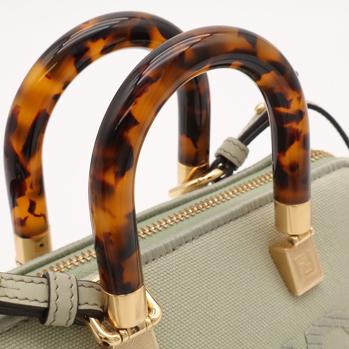 Fendi by the Way Mini Logo Embroidery Mini Bag 2-Way Pochette Canvas Light Green — view 4