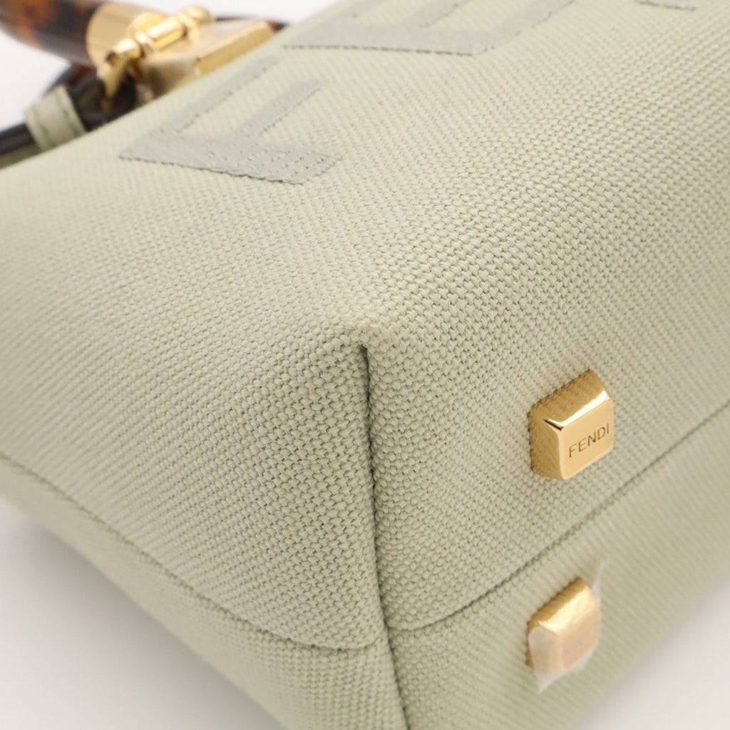 Fendi by the Way Mini Logo Embroidery Mini Bag 2-Way Pochette Canvas Light Green — view 3