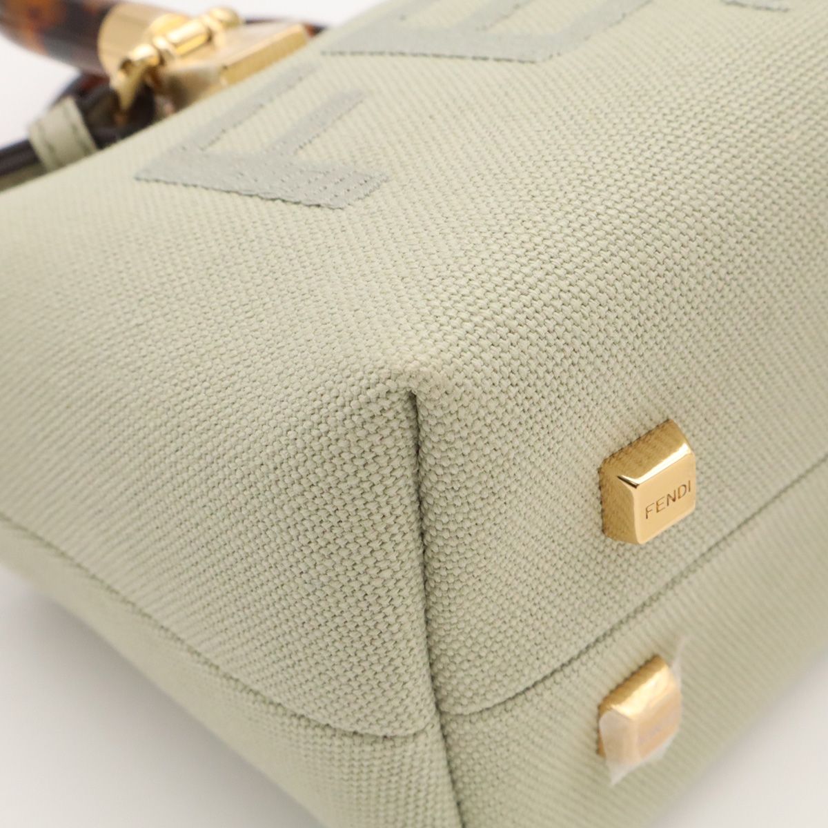 Fendi by the Way Mini Logo Embroidery Mini Bag 2-Way Pochette Canvas Light Green — view 3
