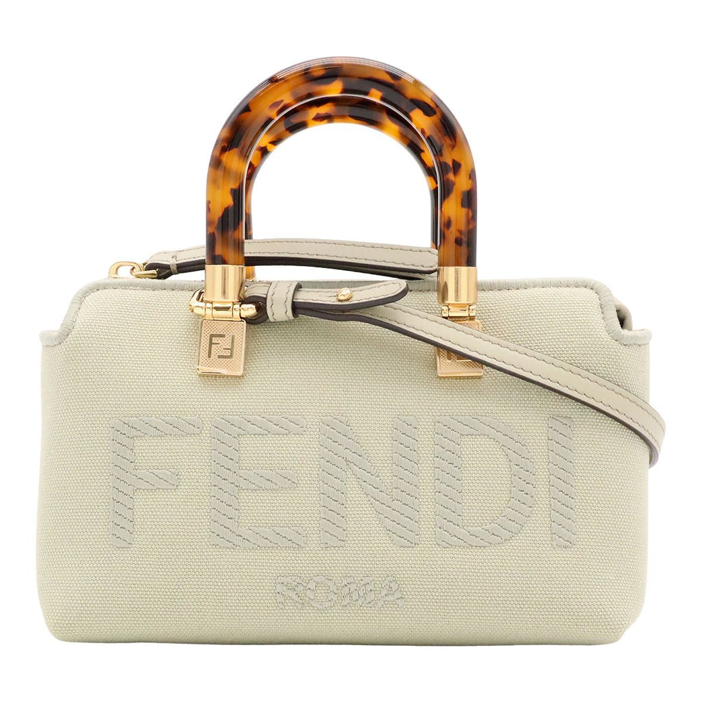 Fendi by the Way Mini Logo Embroidery Mini Bag 2-Way Pochette Canvas Light Green