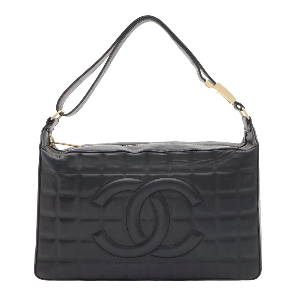 Chanel Choco Bar Shoulder Bag Lambskin Leather Black Gold