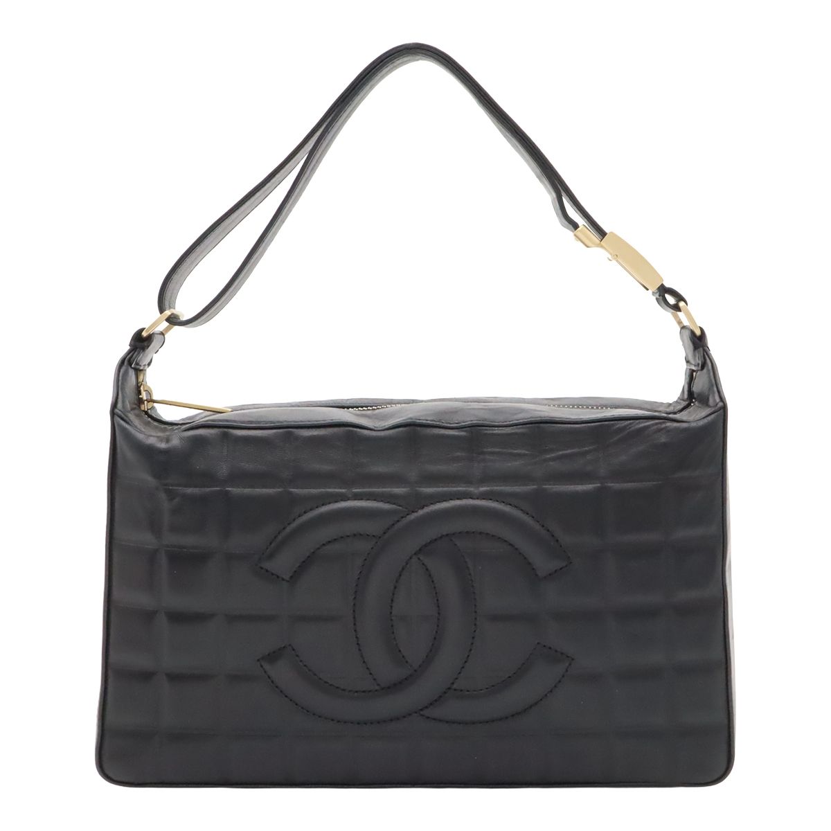 Chanel Choco Bar Shoulder Bag Lambskin Leather Black Gold