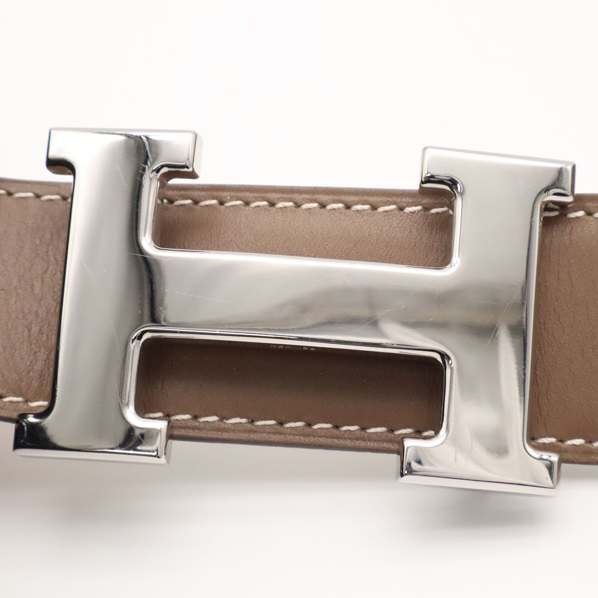 Hermes H Belt H Buckle Reversible Box Calf Veau Swift Etoupe Greige Off White — view 3