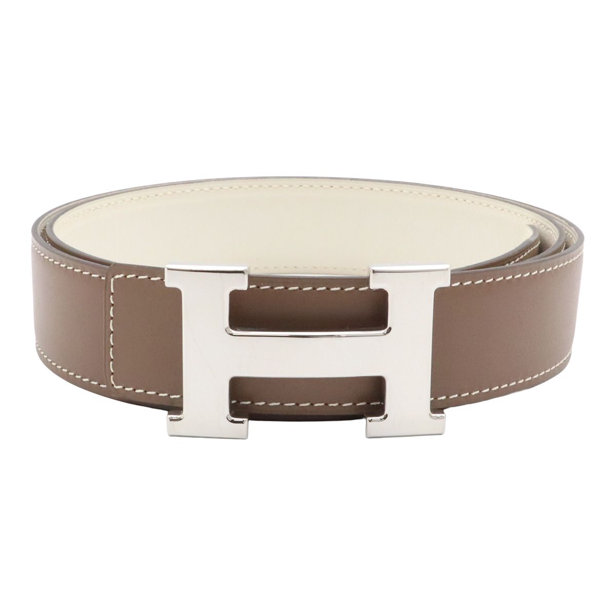 Hermes H Belt H Buckle Reversible Box Calf Veau Swift Etoupe Greige Off White