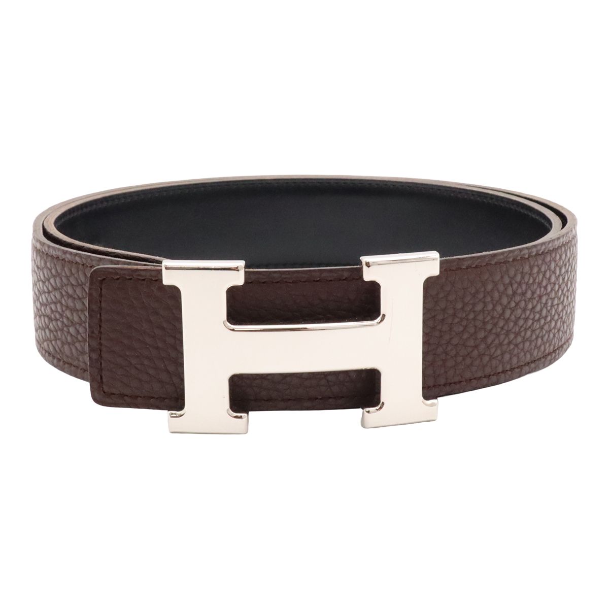 Hermes H Belt H Buckle Constance Reversible Togo Box Calf Brown Black Silver 80
