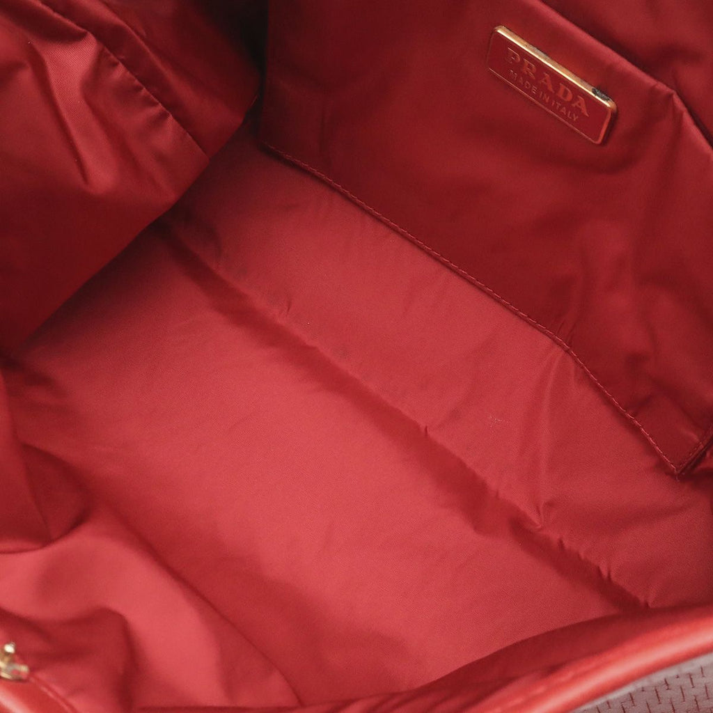Prada Triangle Logo Shoulder Bag Slash Notch Leather Red Gold — view 7