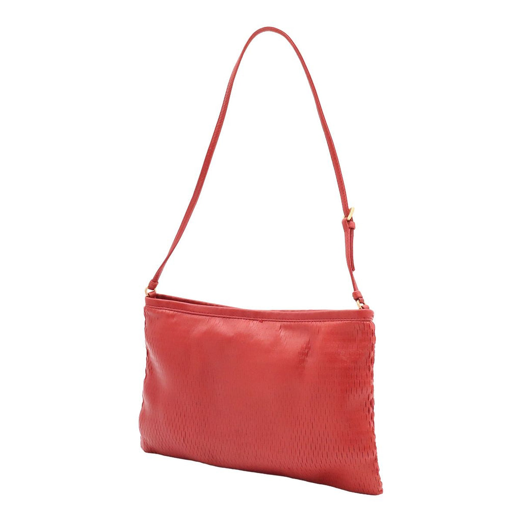Prada Triangle Logo Shoulder Bag Slash Notch Leather Red Gold — view 2