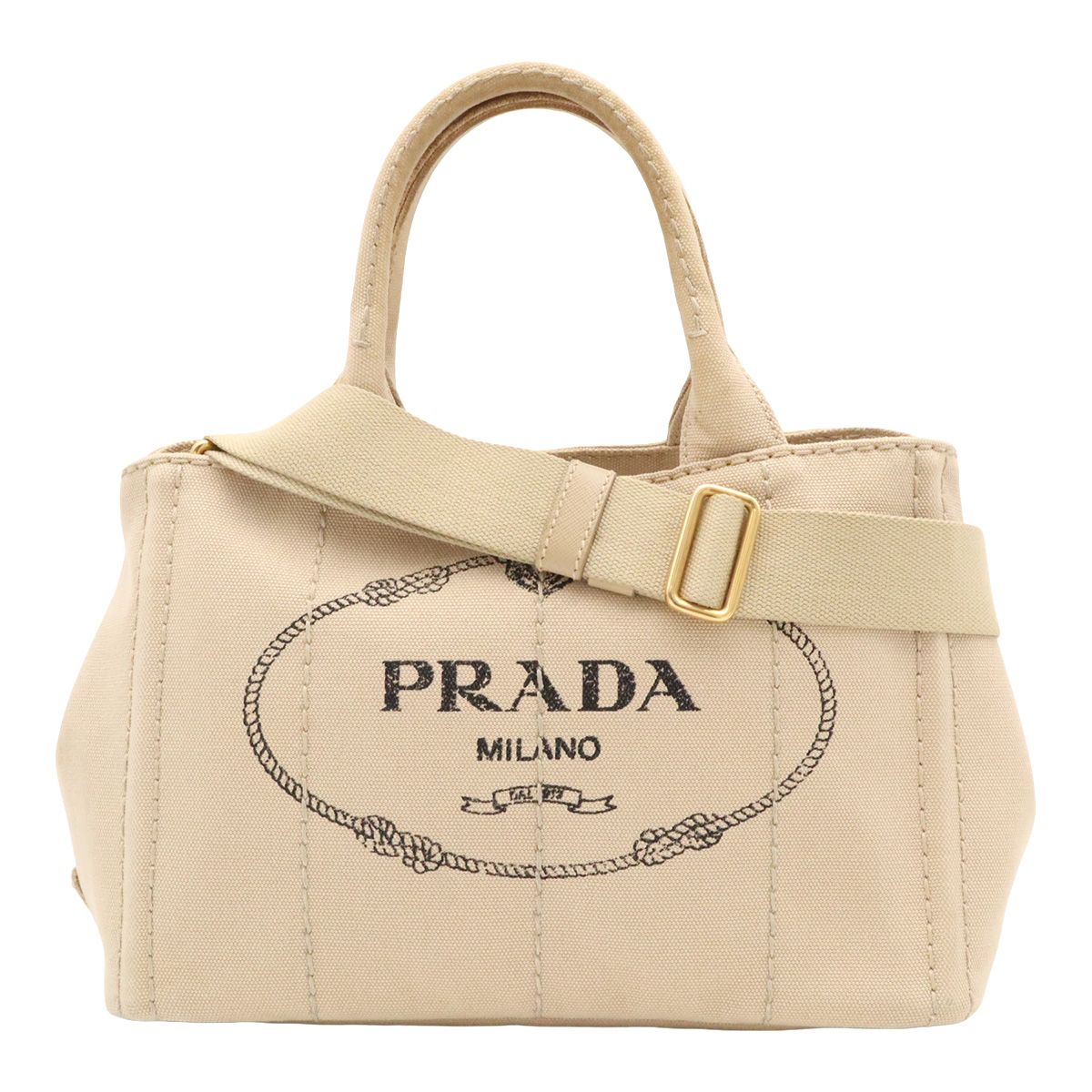 Prada Canapa Tote 2-Way Shoulder Bag Crossbody Canvas Corda Beige Gold