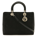 Dior Lady Cannage Tote 2-Way Handbag Nylon Black Silver