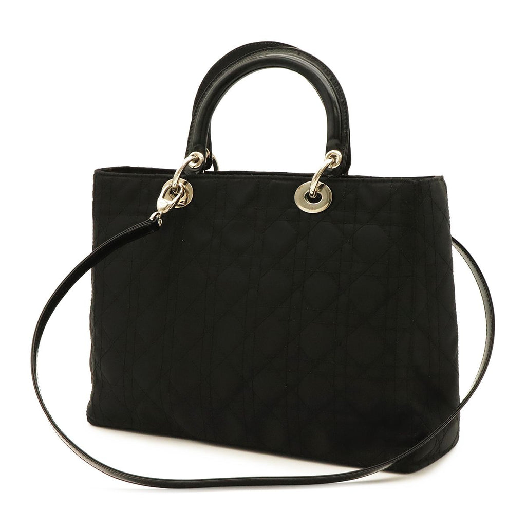 Dior Lady Cannage Tote 2-Way Handbag Nylon Black Silver — view 2