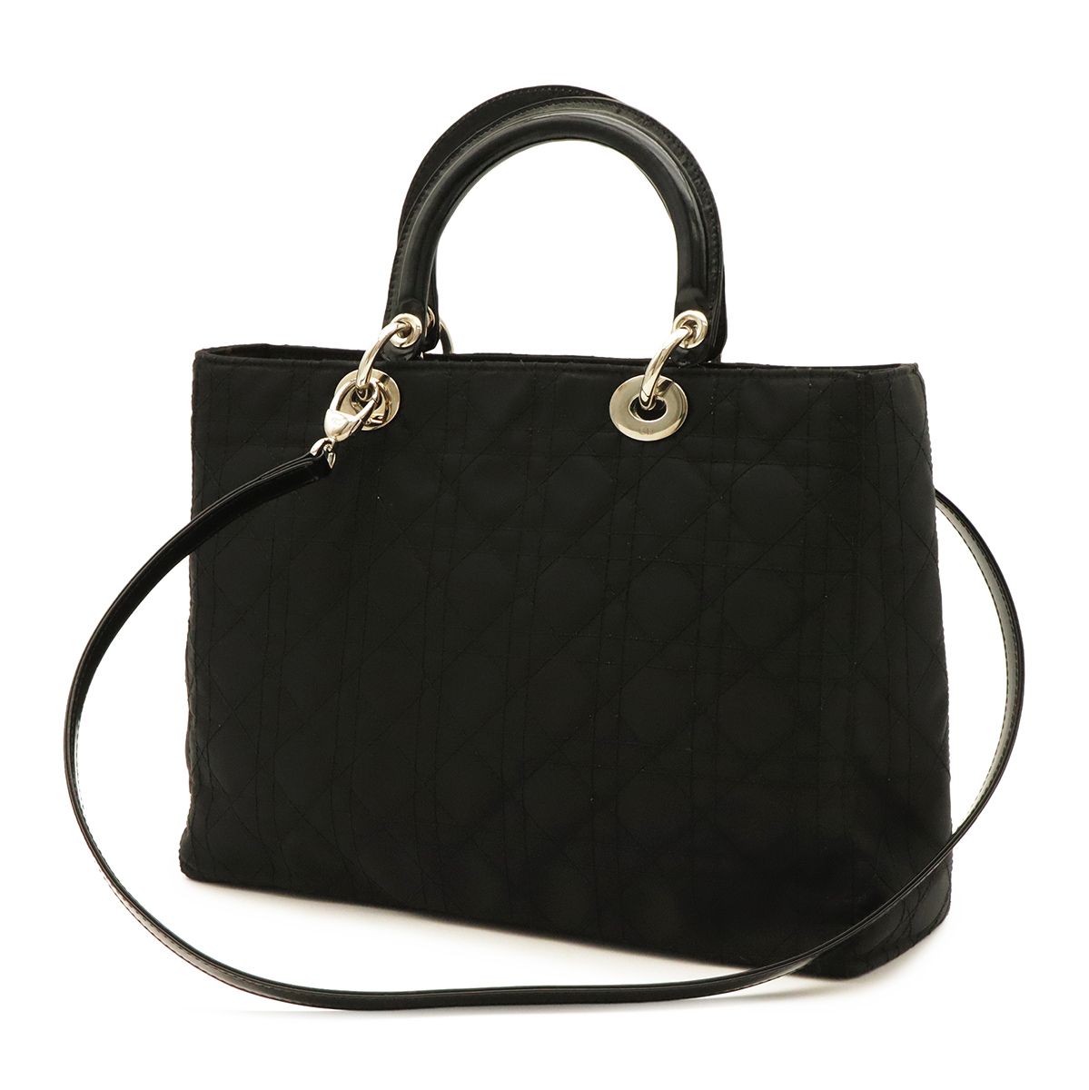 Dior Lady Cannage Tote 2-Way Handbag Nylon Black Silver — view 2