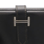Hermes Bearn Dupri Wallet Trifold Box Calf Leather Black Silver — view 4