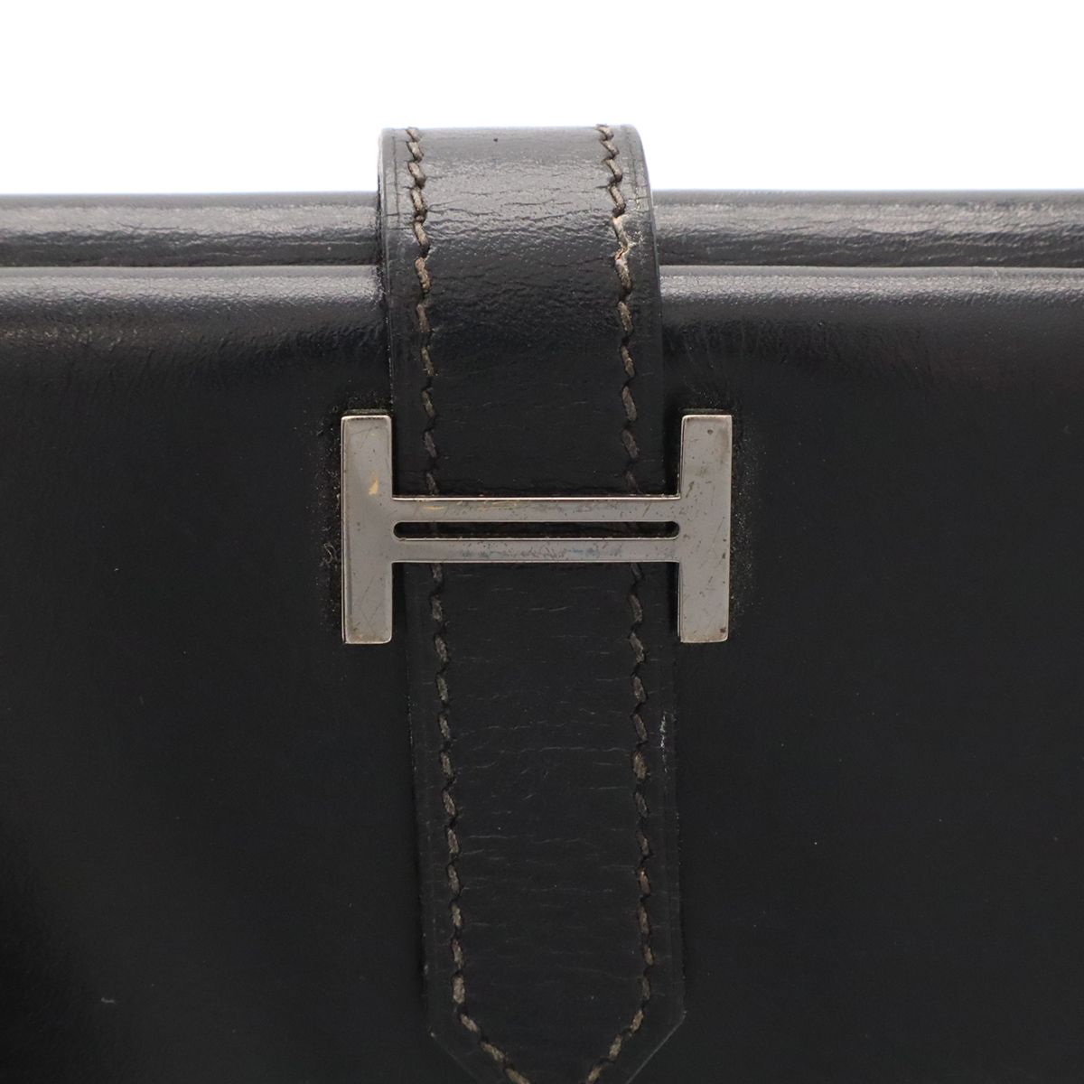 Hermes Bearn Dupri Wallet Trifold Box Calf Leather Black Silver — view 4