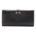 Hermes Bearn Dupri Wallet Trifold Box Calf Leather Black Silver