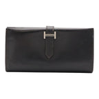 Hermes Bearn Dupri Wallet Trifold Box Calf Leather Black Silver